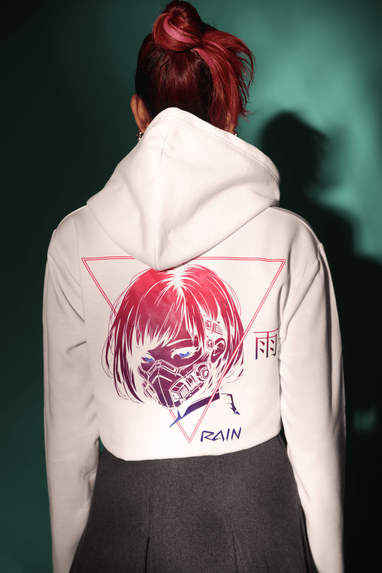 Rain-Chan White Cropped Hoodie