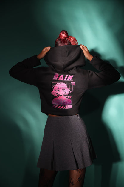 Rain-Chan Black Cropped Hoodie